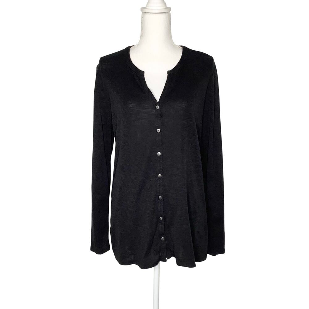 J. Jill Black Long Sleeve Button Front Top Medium